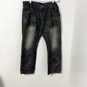 Brooklyn Express Black Embroidered Flap Pockets 38/32 Straight Leg Men's Jeans